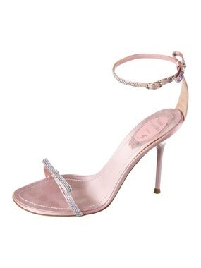 Rene Caovilla Pink Satin Bow Embellished Heeled Sandals Women’s Sz 35 / 5